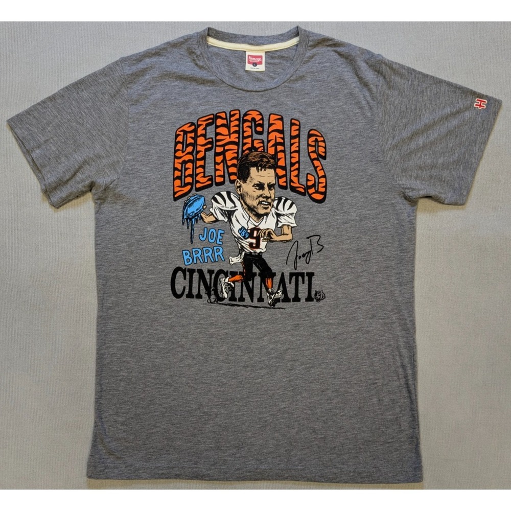 Cincinnati Bengals Shirt Mens Large Gray Homage Joe Burrow Graphic Tee NFL